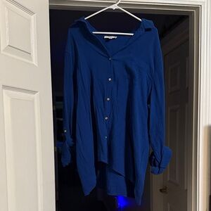 Anne Klein Blue Button Down Gauze Shirt